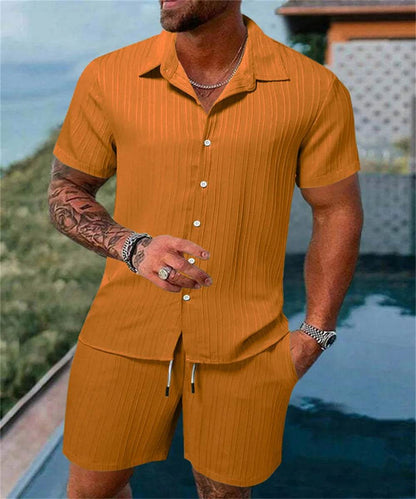 2024 Summer Men's Casual Beach Suit - Loose Fit Short Sleeve & Shorts - Buy Center US