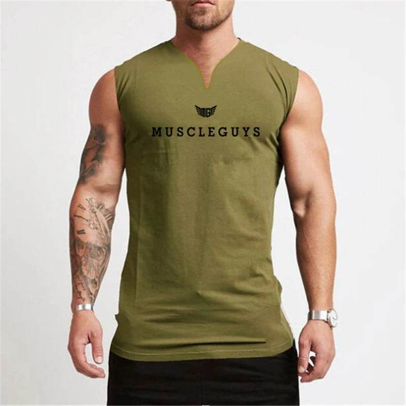 Muscleguys Men's V Neck Compression Tank Top - Cotton Fitness Shirt - Buy Center US