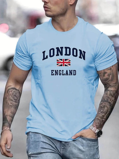 GUILAN Men's Plus Size Cotton T-Shirt - Casual London Pattern, Short Sleeves - Buy Center US
