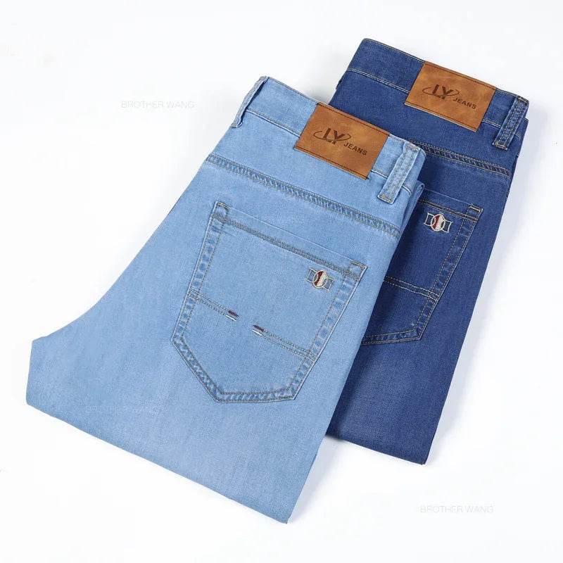 2024 Men’s Light Blue Loose Straight Jeans - Elastic Denim Casual Pants - Buy Center US