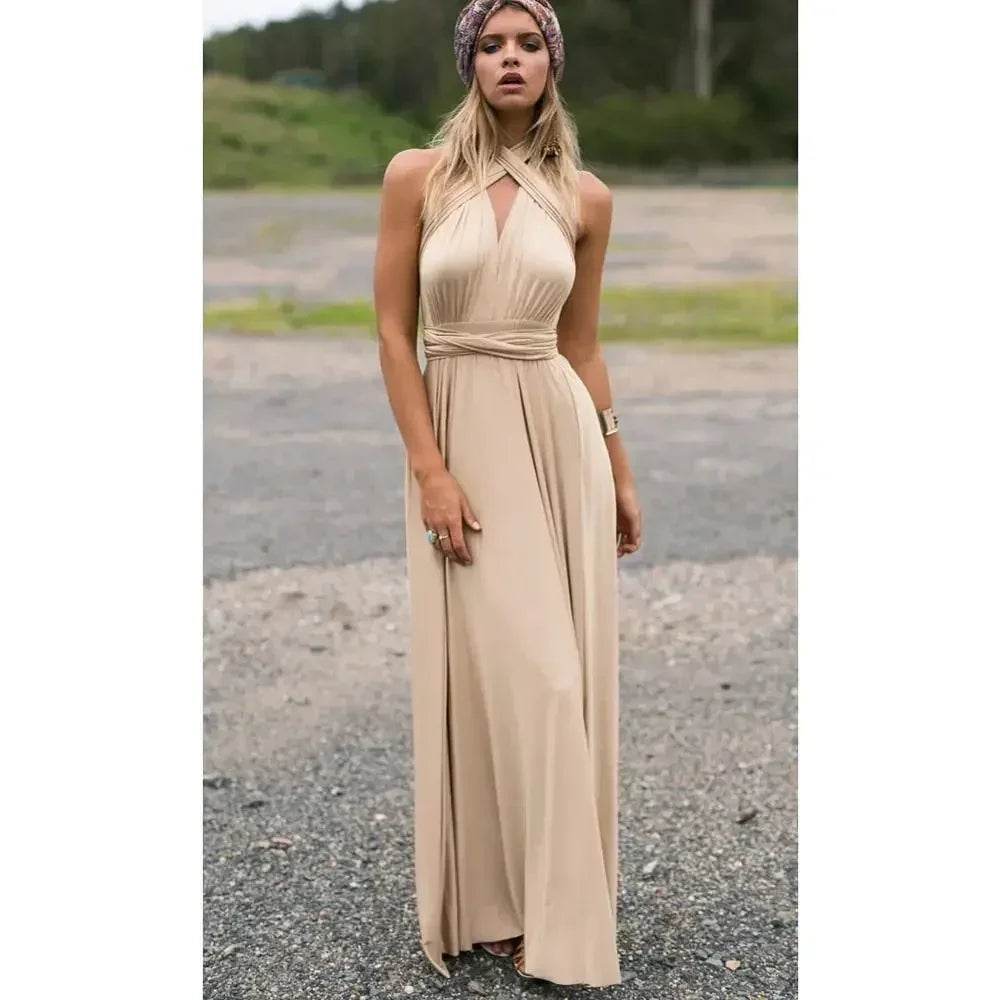 Bohemian V-Neck Maxi Dress - Sexy Sleeveless Summer Gown for Women - Buy Center US