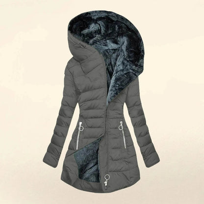 Women's Fleece Lined Hooded Jacket - Warm Plush Overcoat for Winter - Buy Center US