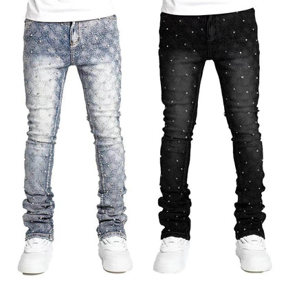 Blue Stretchy Pearls Skinny Jeans for Men - Rhinestone Denim Fashion 2024 - Buy Center US
