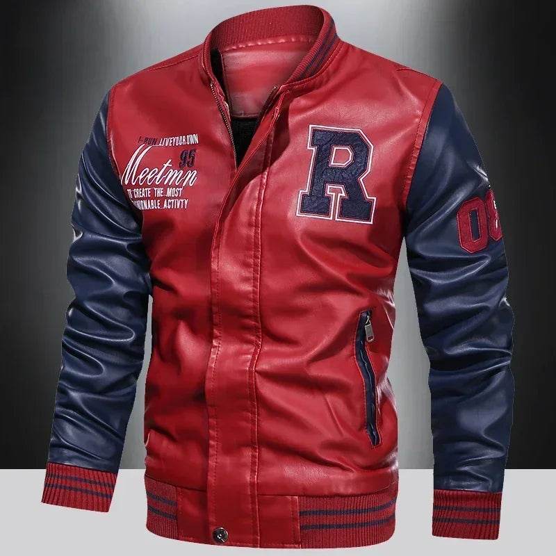 LANE Men's Casual PU Leather Motorcycle Jacket - Color Block Design - Buy Center US