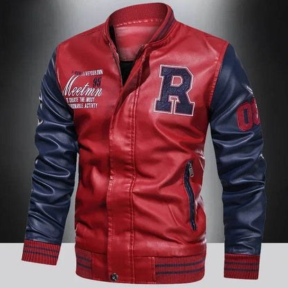 LANE Men's Casual PU Leather Motorcycle Jacket - Color Block Design - Buy Center US
