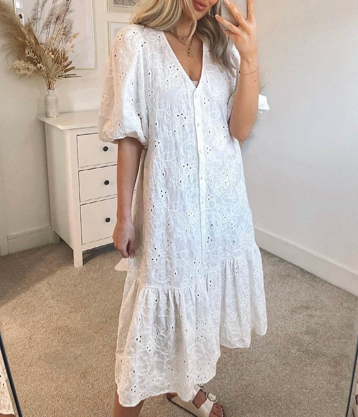 ZERAIN Women’s Casual Long Dress - V-Neck Hollow Out Style - Buy Center US