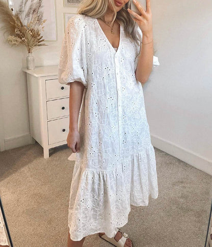 ZERAIN Women’s Casual Long Dress - V-Neck Hollow Out Style - Buy Center US