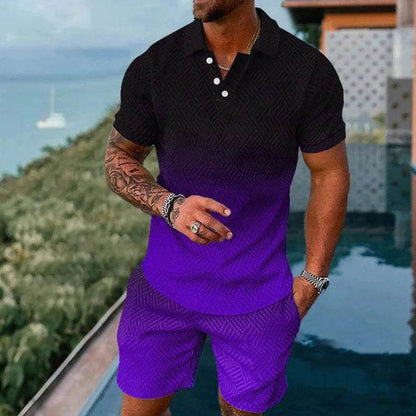 Vibrant 3D Printed Summer Men’s Polo Shirt & Shorts Set - Casual Fashion - Buy Center US