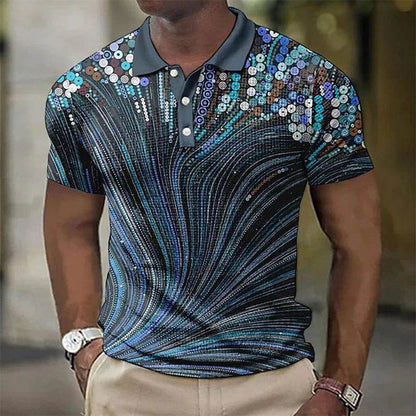 3D Printed Men's Polo Shirt - Striped Graphic Print, Short Sleeve, Casual Style - Buy Center US