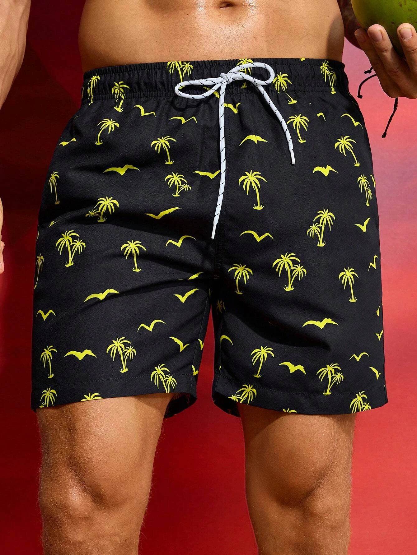 Men's Quick Dry Beach Shorts - Casual Hawaiian Print, Drawstring Style - Buy Center US