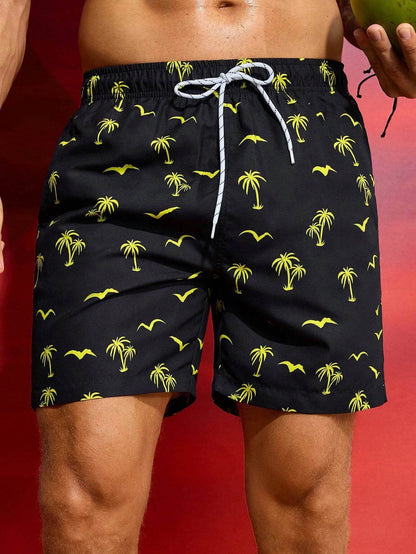 Men's Quick Dry Beach Shorts - Casual Hawaiian Print, Drawstring Style - Buy Center US