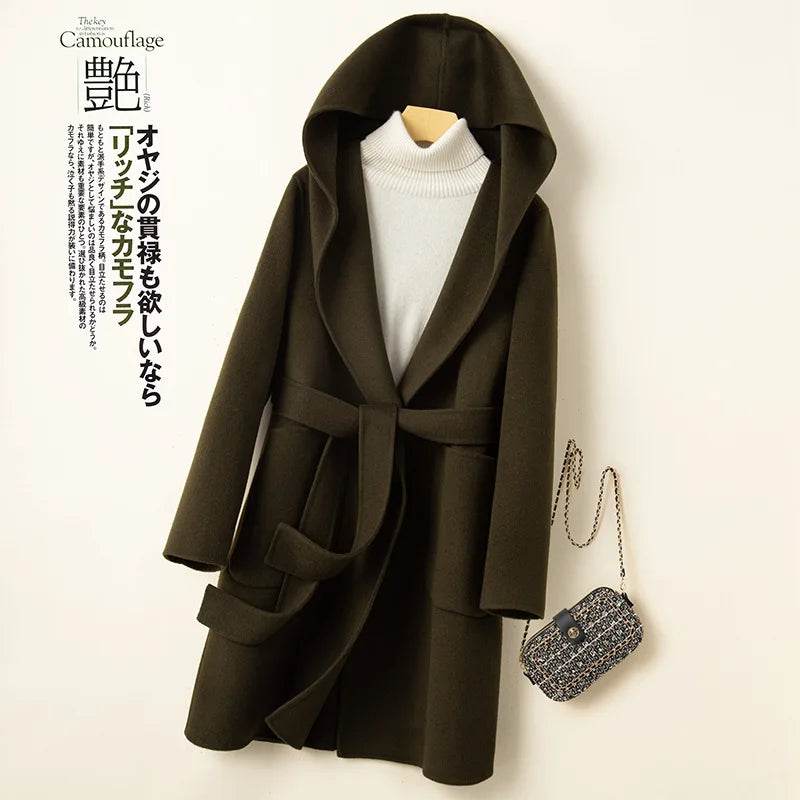 YUEYUAN Women’s Cashmere Hoodie Coat - Double-Sided Slimming Design - Buy Center US