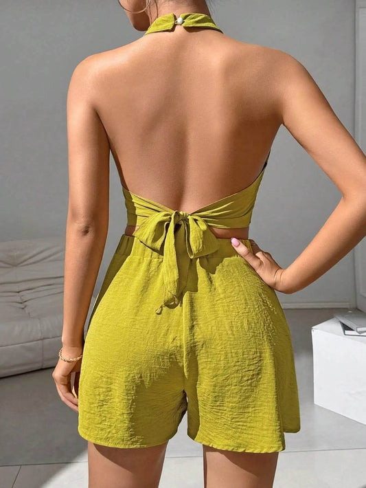 Chic Women Summer Shorts Set - Halter, Lace-up, Solid Chiffon - Buy Center US