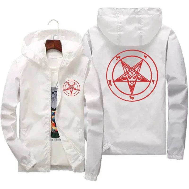 Men's Pentagram Hooded Windbreaker Jacket - Baphomet Design, Autumn Style - Buy Center US