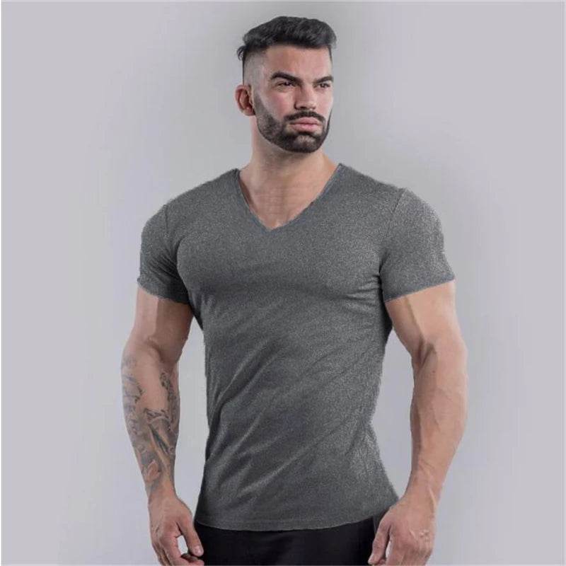 Muscleguys Men’s V-Neck Gym T-Shirt - Slim Fit, Breathable Cotton - Buy Center US