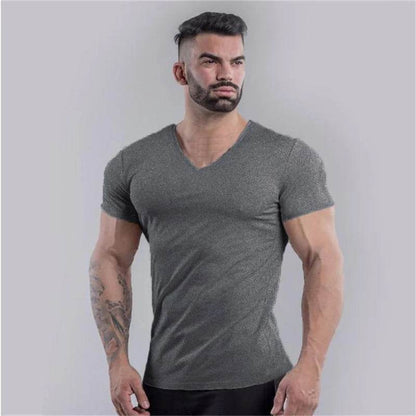 Muscleguys Men’s V-Neck Gym T-Shirt - Slim Fit, Breathable Cotton - Buy Center US