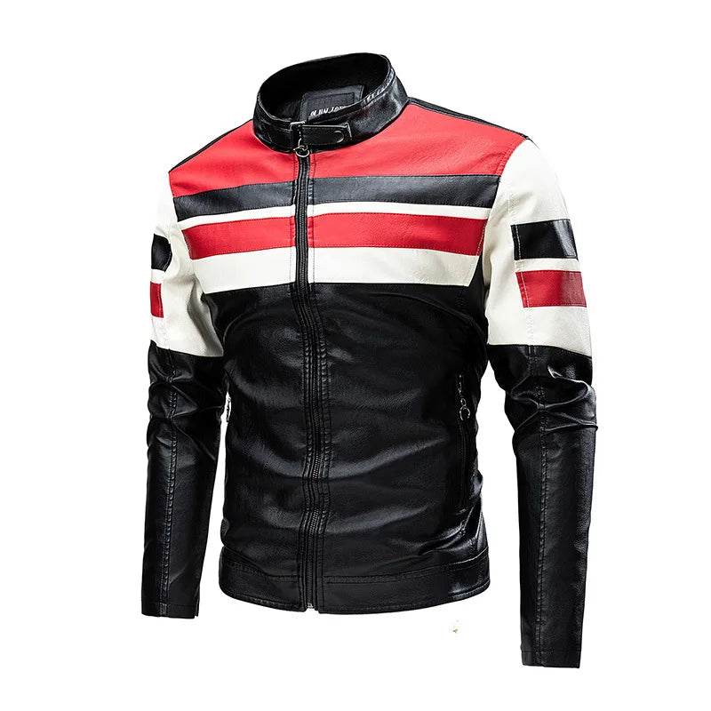Btsukimi Men's Leather Motorcycle Jacket - Stylish Patchwork & Zipper Design - Buy Center US