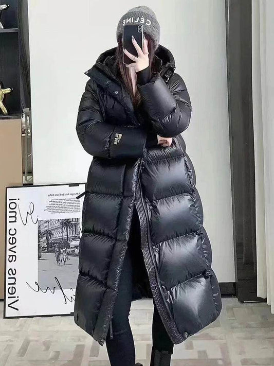 Women's White Duck Down Jacket - Long Fluffy Puffer Coat for Winter - Buy Center US