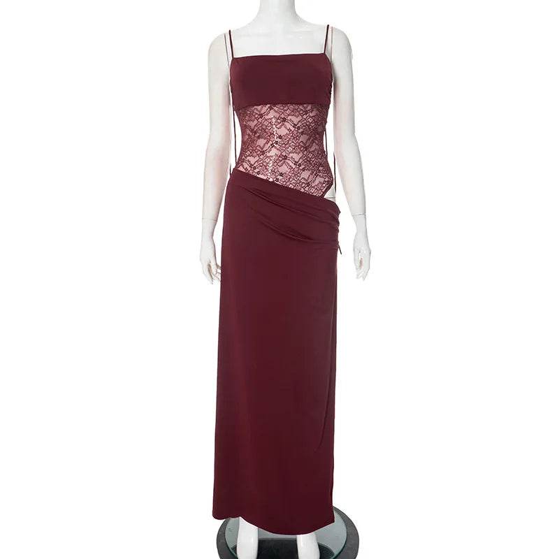 Elegant Lace Cut Out Maxi Dress - Sexy Spaghetti Strap Women’s Wear - Buy Center US