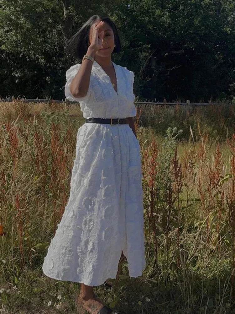 Elegant Lace V-Neck Midi Dress for Women - Spring 2024 Party Style - Buy Center US