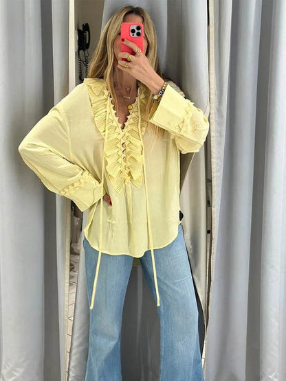 Elegant V-Neck Flounce Dress - Chic Loose Summer Gown for Women - Buy Center US