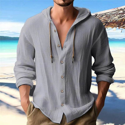 Casual Summer Men's Linen Shirt - Long Sleeve Hoodie Cardigan Top - Buy Center US