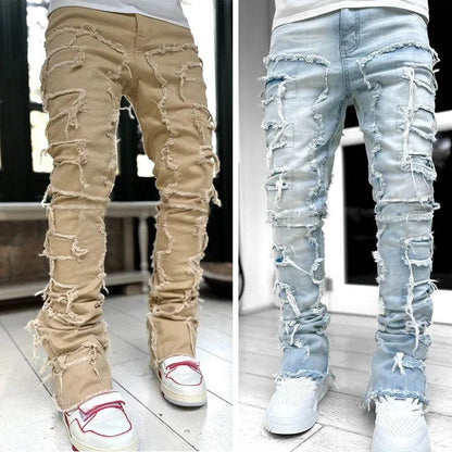 Fashion Stretch Patch Men's Jeans - Creative Tassels & Hip Hop Style - Buy Center US
