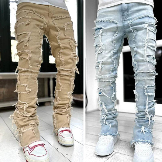 Fashion Stretch Patch Men's Jeans - Creative Tassels & Hip Hop Style - Buy Center US