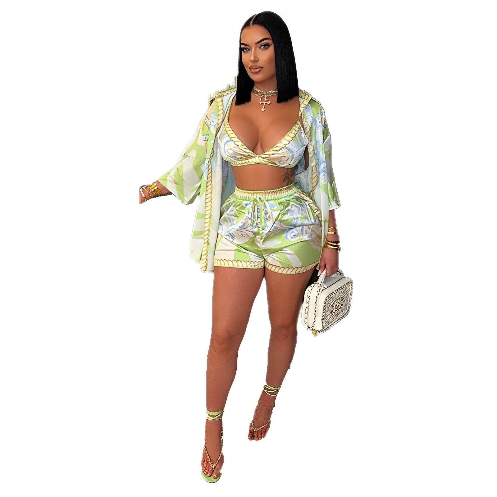 Aovica Women’s 3-Piece Stripe Set - Casual Matching Outfit for Spring - Buy Center US