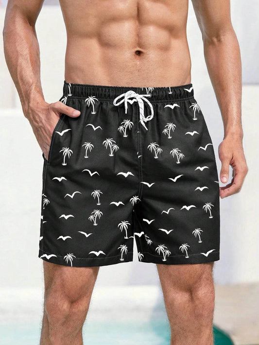 Men's Quick Dry Beach Shorts - Casual Hawaiian Print, Drawstring Style - Buy Center US