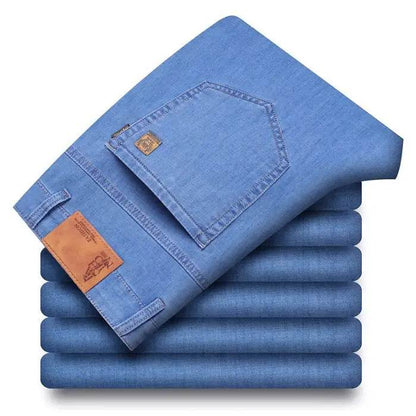 Stylish Light Blue Slim Men's Jeans - Casual Stretch Denim Trousers - Buy Center US