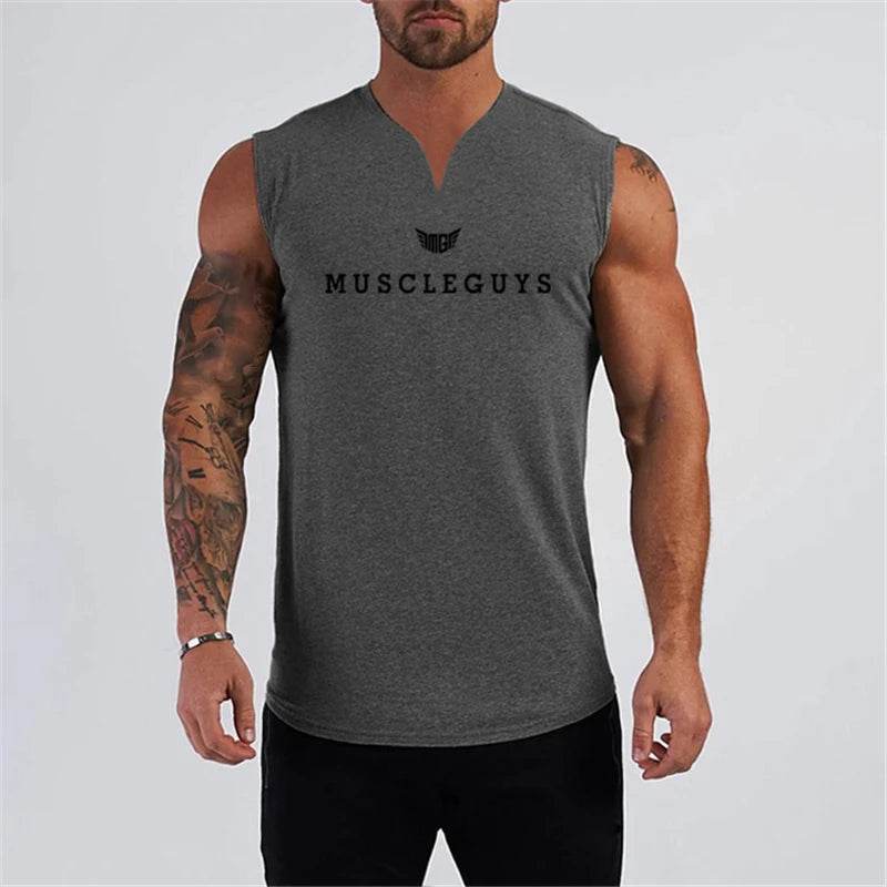 Muscleguys Men's V Neck Compression Tank Top - Cotton Fitness Shirt - Buy Center US