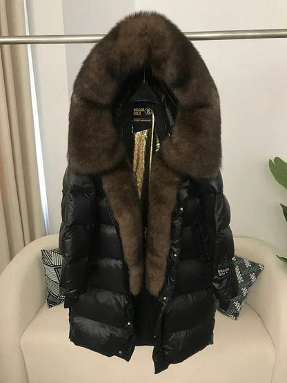 2023 Women’s Thick Winter Jacket - Real Fox Fur Collar, Hooded Design - Buy Center US