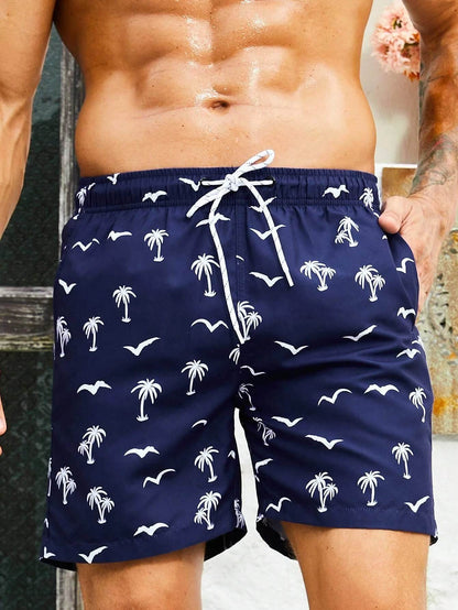 Men's Quick Dry Beach Shorts - Casual Hawaiian Print, Drawstring Style - Buy Center US