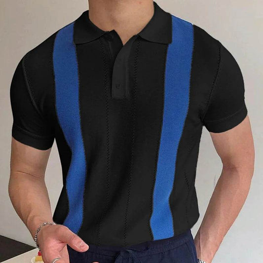 Men's Casual Knitted Patchwork Polo Shirt - Breathable Short Sleeve T-Shirt - Buy Center US