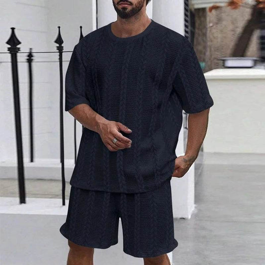 Men’s Casual Tracksuit Set - Solid Color Pullover T-Shirt & Shorts - Buy Center US