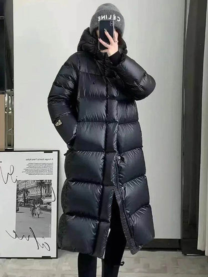 Women's White Duck Down Jacket - Long Fluffy Puffer Coat for Winter - Buy Center US