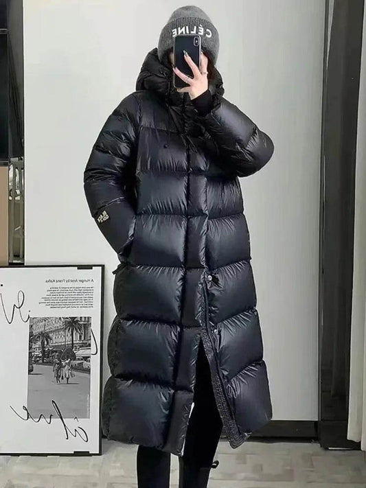 Women's White Duck Down Jacket - Long Fluffy Puffer Coat for Winter - Buy Center US