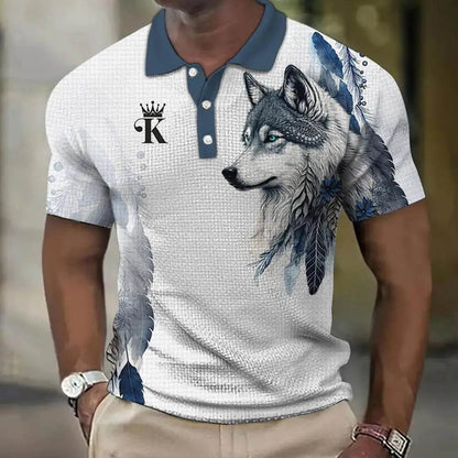 3D Wolf & Eagle Print Polo Shirt - Casual Short Sleeve Men’s Tee - Buy Center US
