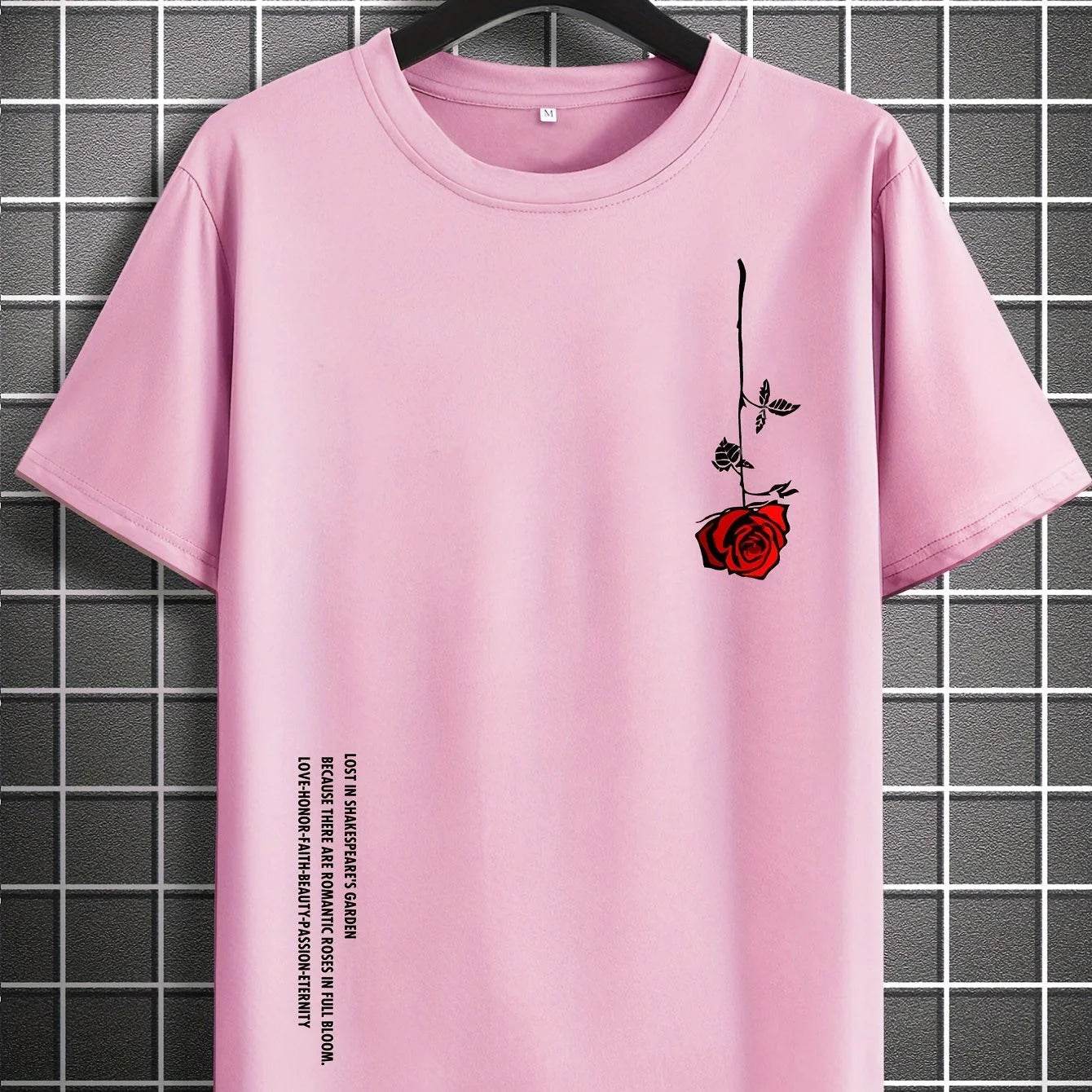 GUILAN Men's Casual Rose Print T-Shirt - 100% Cotton, Slim Fit Style - Buy Center US
