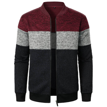 Men's Autumn Stand-Up Collar Striped Knit Jacket - Fashionable Zipper Top - Buy Center US