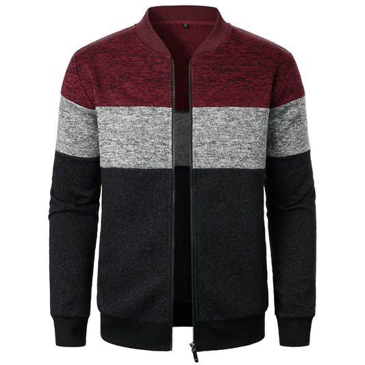 Men's Autumn Stand-Up Collar Striped Knit Jacket - Fashionable Zipper Top - Buy Center US