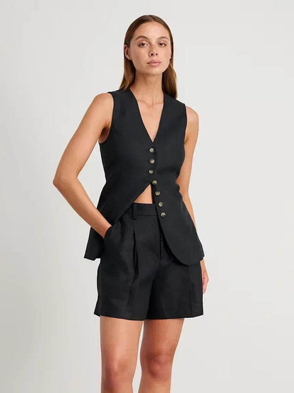 Orinchic Women's Summer Cotton Linen Vest & Shorts Set - Casual Chic - Buy Center US
