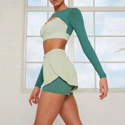 American Fashion Long-Sleeved Yoga Set - Color Collision Design - Buy Center US