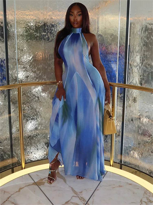 Weird Puss Sleeveless Turtleneck Dress - Elegant Gradient Print for Parties - Buy Center US