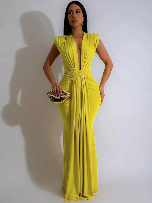 Doyerl Elegant Bodycon Maxi Dress - Deep V-Neck for Parties - Buy Center US