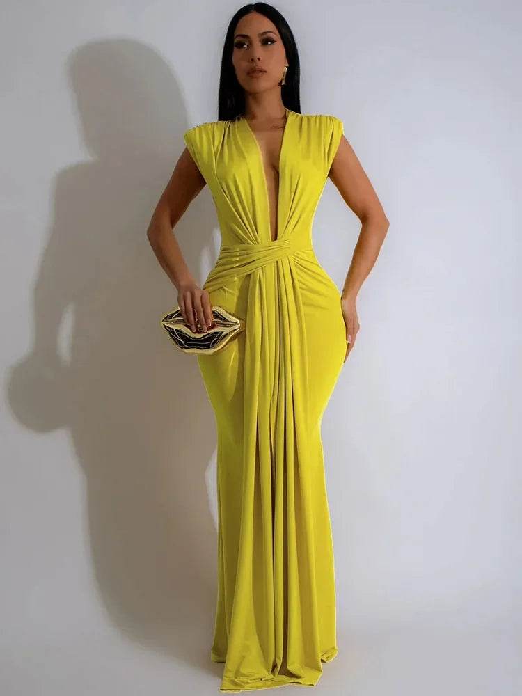 Doyerl Elegant Ruched Maxi Dress for Women - Perfect Party Wear - Buy Center US