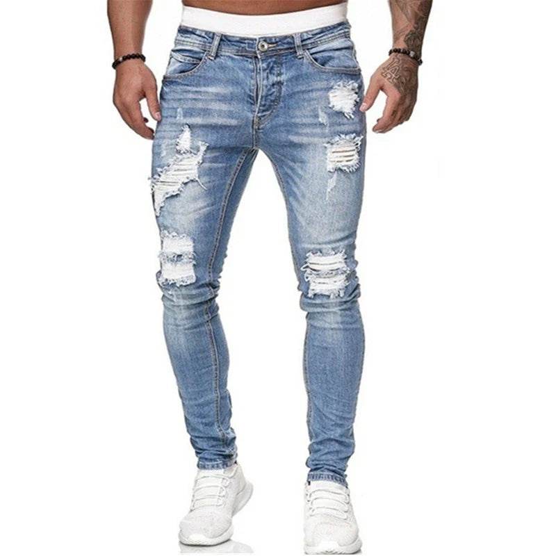 HONGYOUHANYAN Men’s Black Ripped Skinny Jeans - Classic Streetwear Denim - Buy Center US