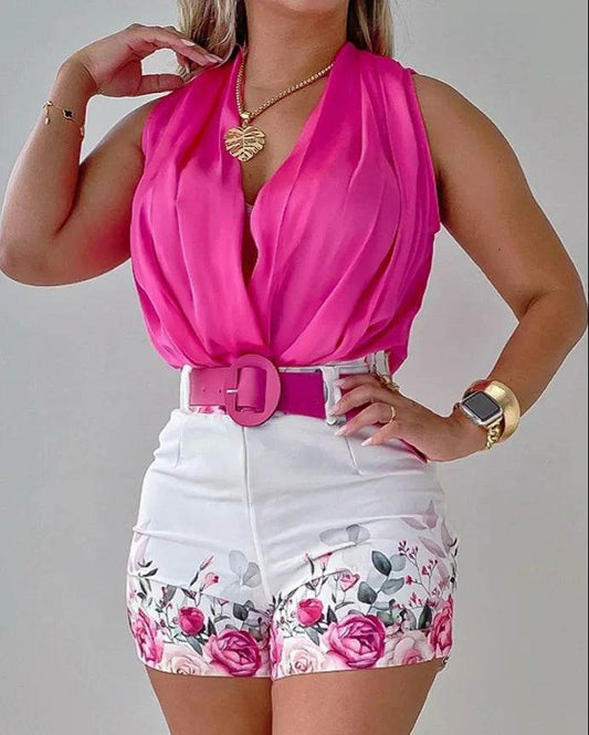 FUXIONGFU Women's Summer 2 Piece Set - Elegant Halter Top & Shorts - Buy Center US