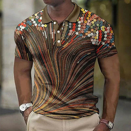 3D Printed Men's Polo Shirt - Striped Graphic Print, Short Sleeve, Casual Style - Buy Center US